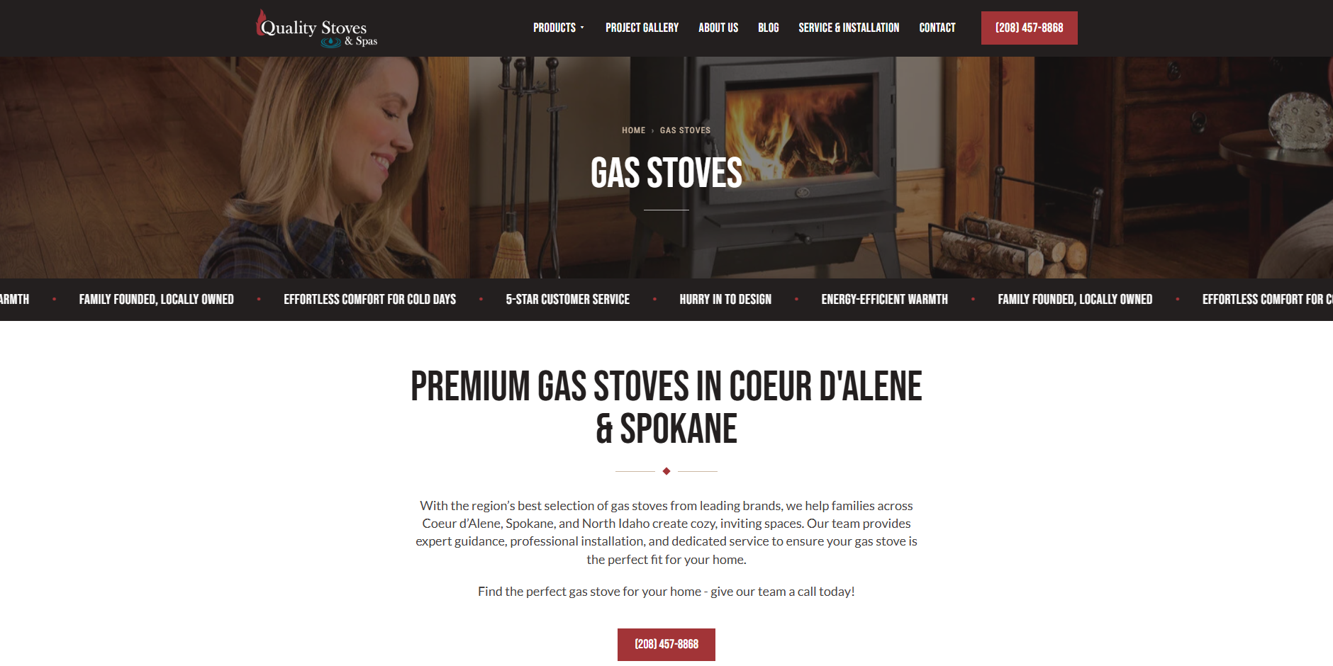 Quality Stoves & Spas product catalog page
